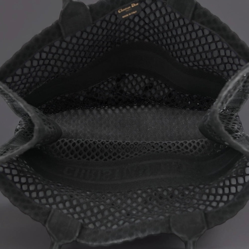 Mesh Embroidered Book Tote Black