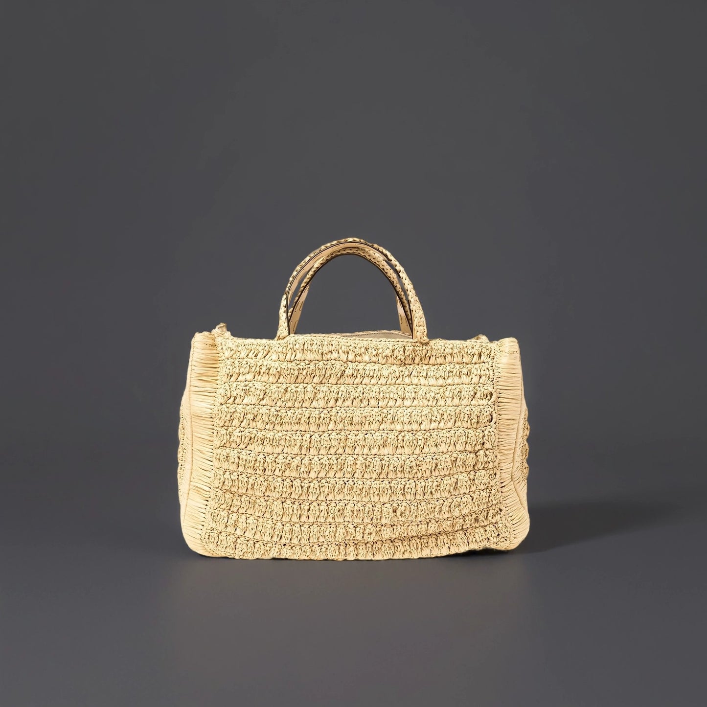 Valentino Natural Woven Raffia In.It Top Handle Bag
