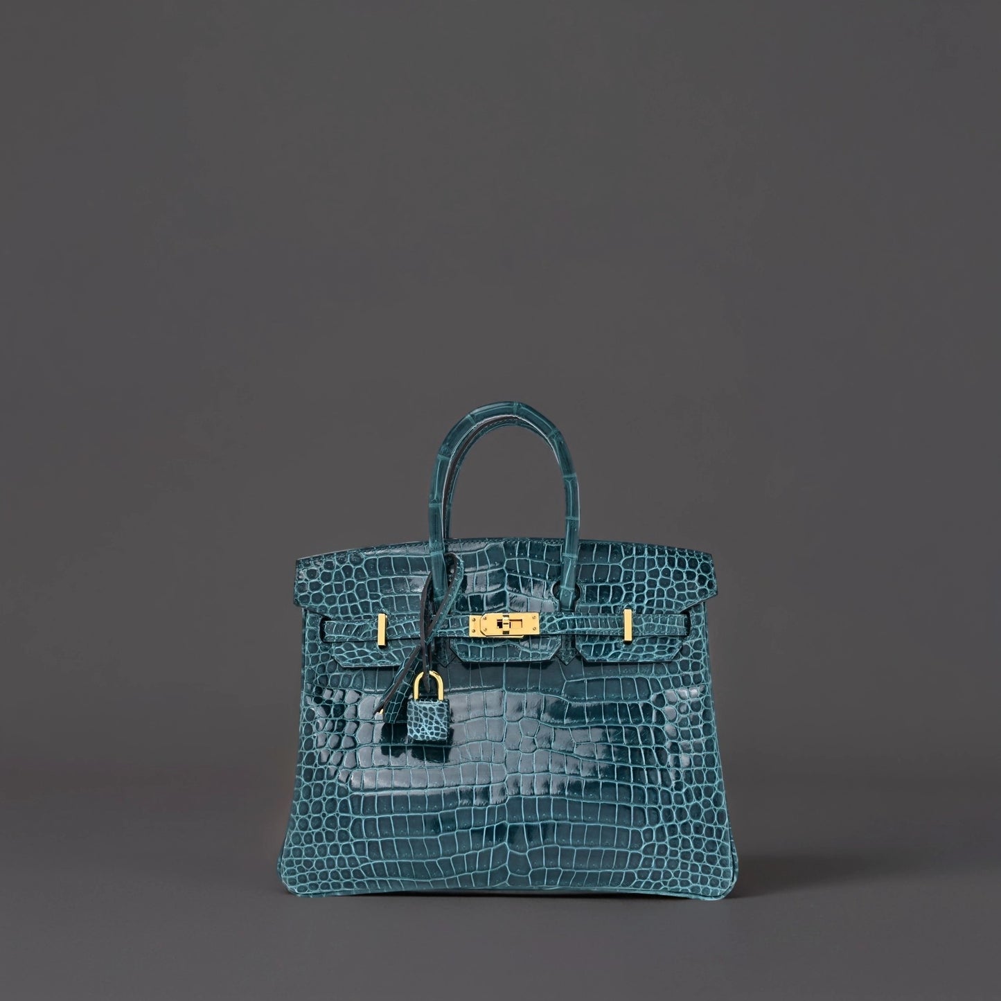 Shiny Porosus Crocodile Birkin 25 Vert Bosphore
