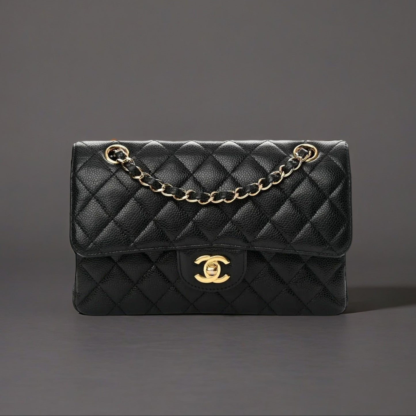 Caviar Quilted Small Double Flap Black