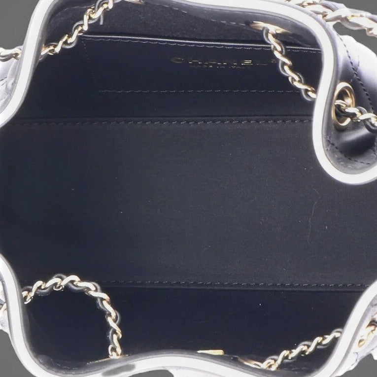Braided Raffia Calfskin Mini Chanel 25 Handbag Black White