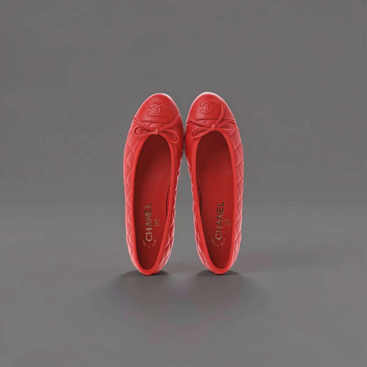 Lambskin Quilted CC Cap Toe Ballerina Flats 37.5 Red