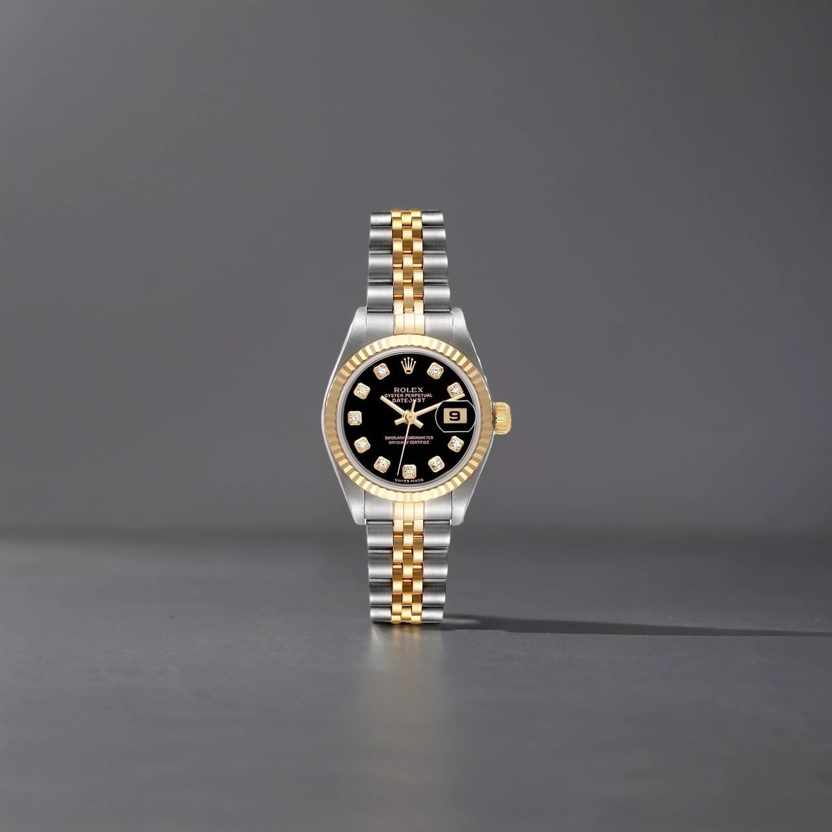 Rolex Datejust 26 Steel Yellow Gold Black Diamond Dial Ladies Watch