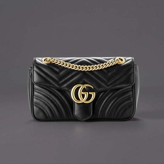 Calfskin Matelasse Small GG Marmont Shoulder Bag Black