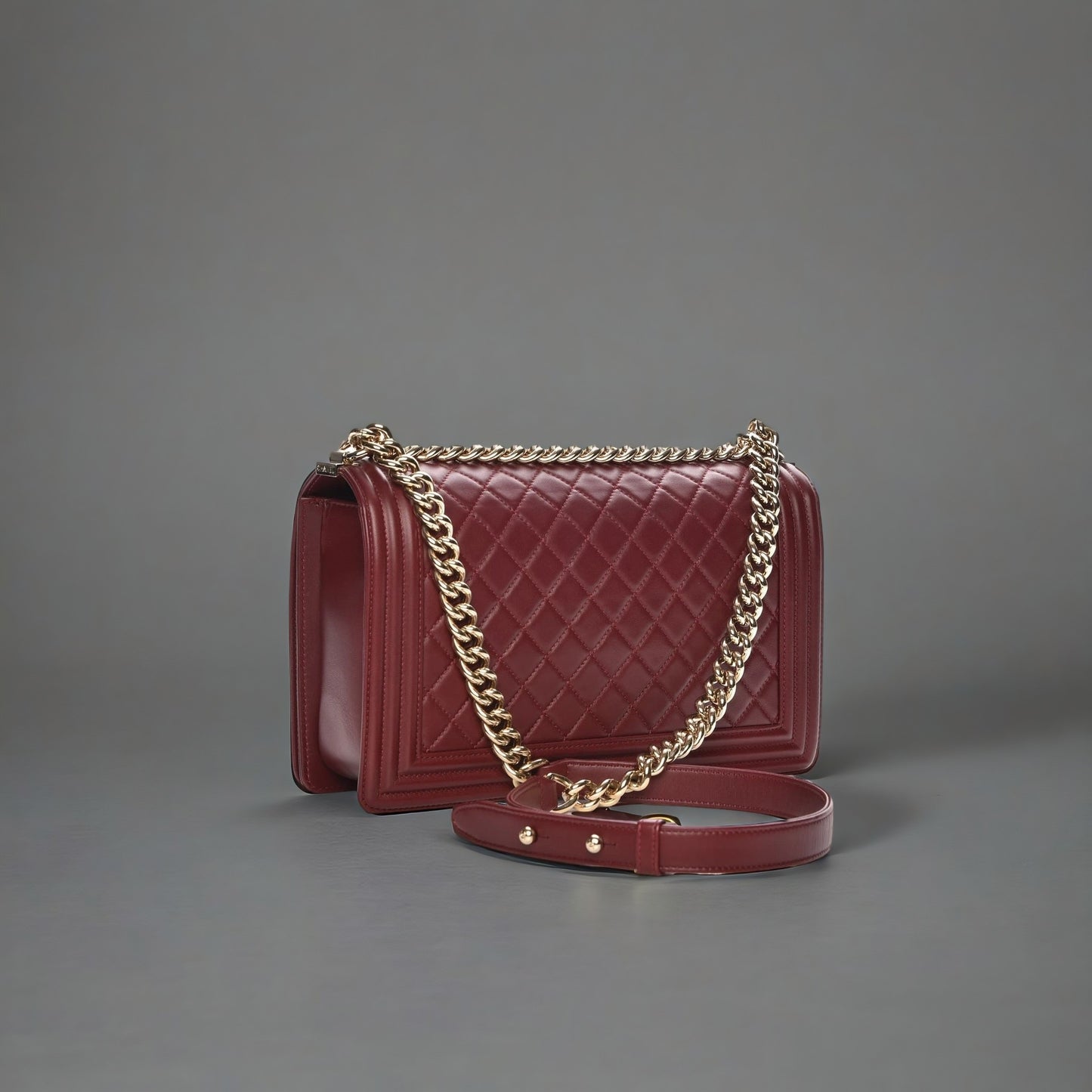 Lambskin Quilted New Medium Boy Flap Dark Red