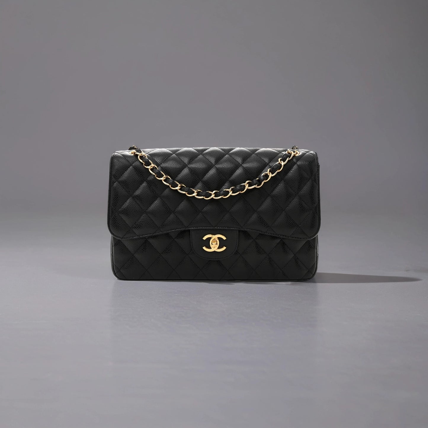 Caviar Quilted Jumbo Double Flap Black