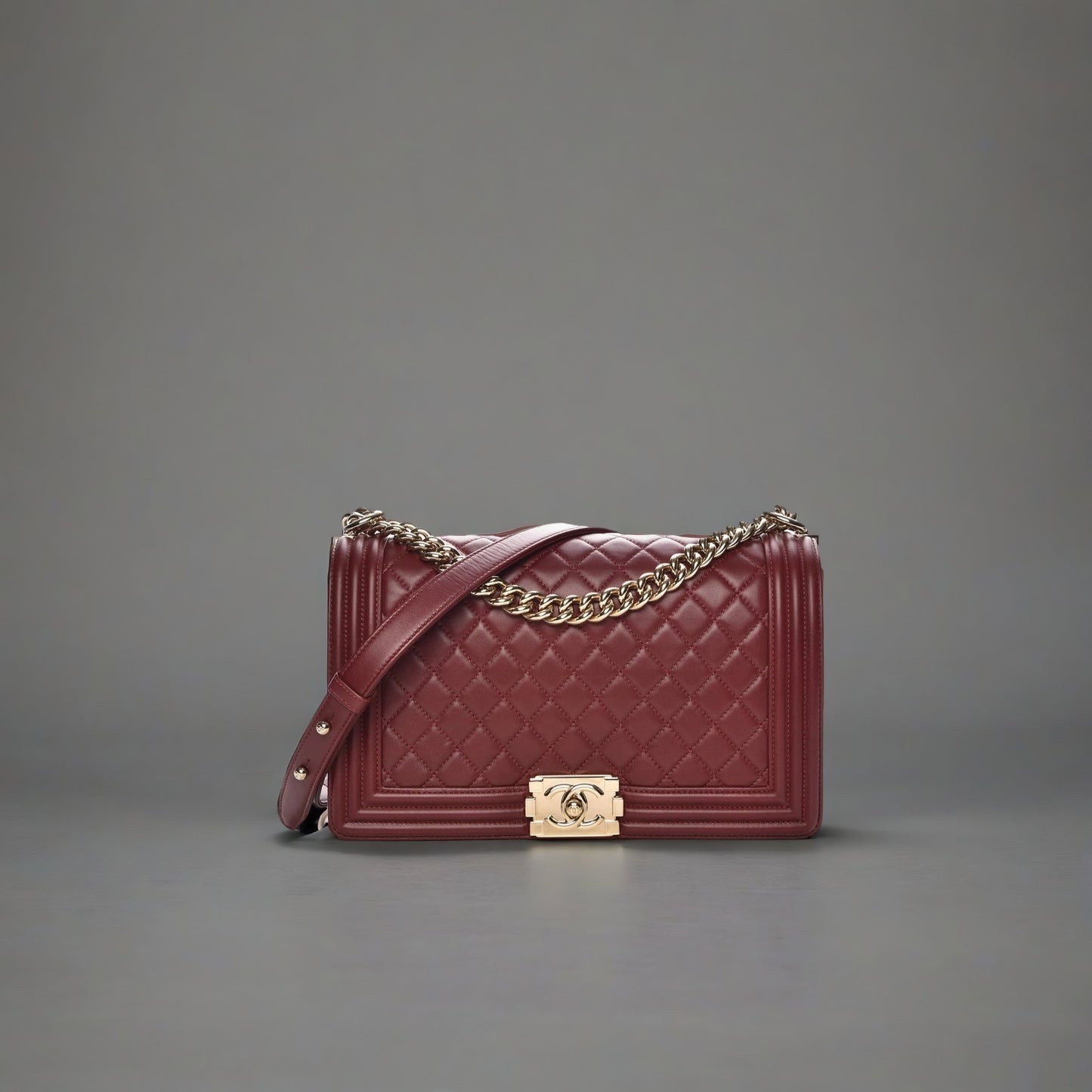 Lambskin Quilted New Medium Boy Flap Dark Red
