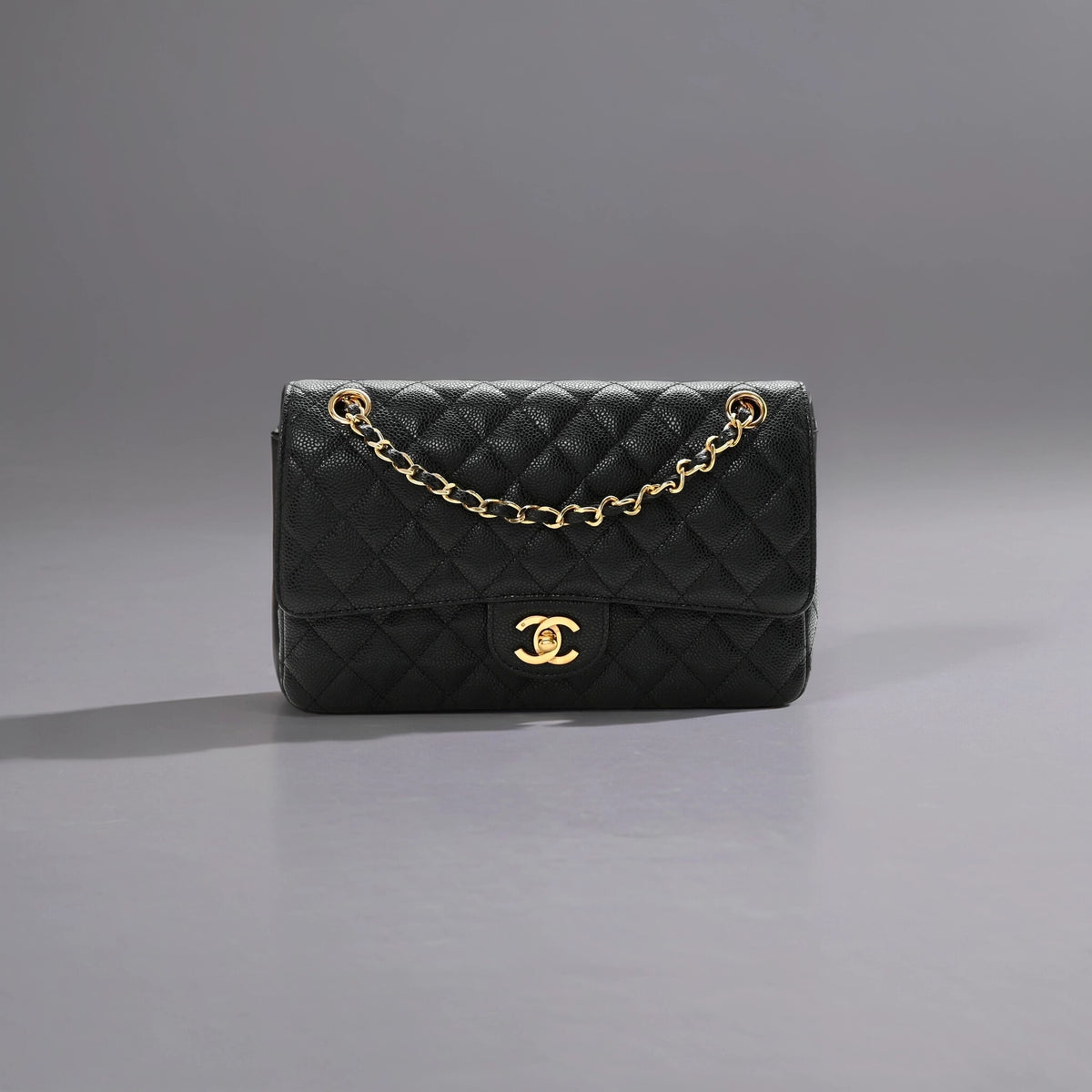 Caviar Quilted Medium Double Flap Black