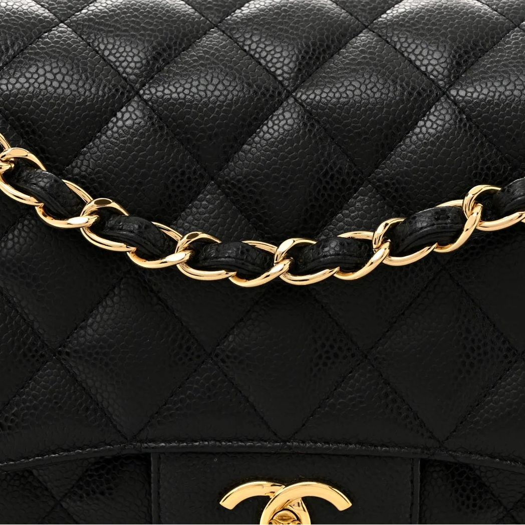 Caviar Quilted Medium Double Flap Black