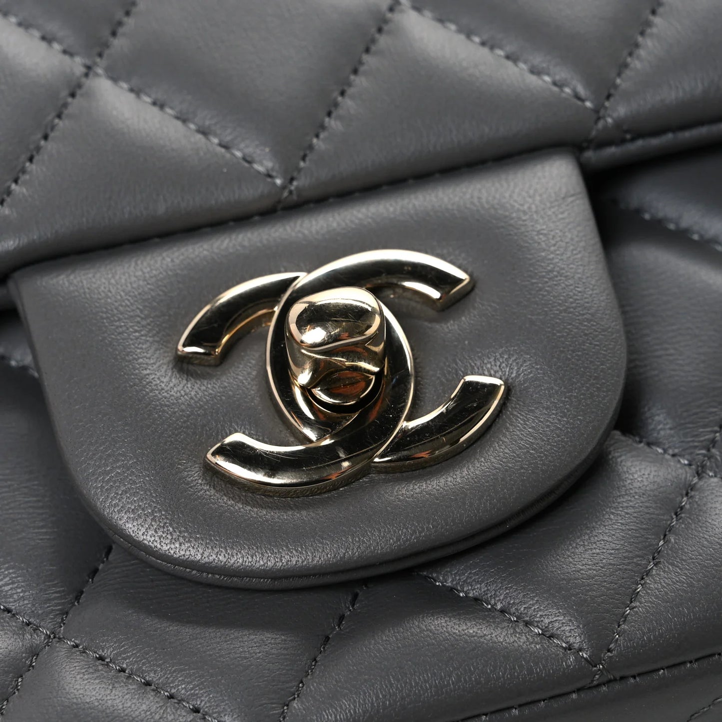 Lambskin Quilted Mini Rectangular Flap Grey