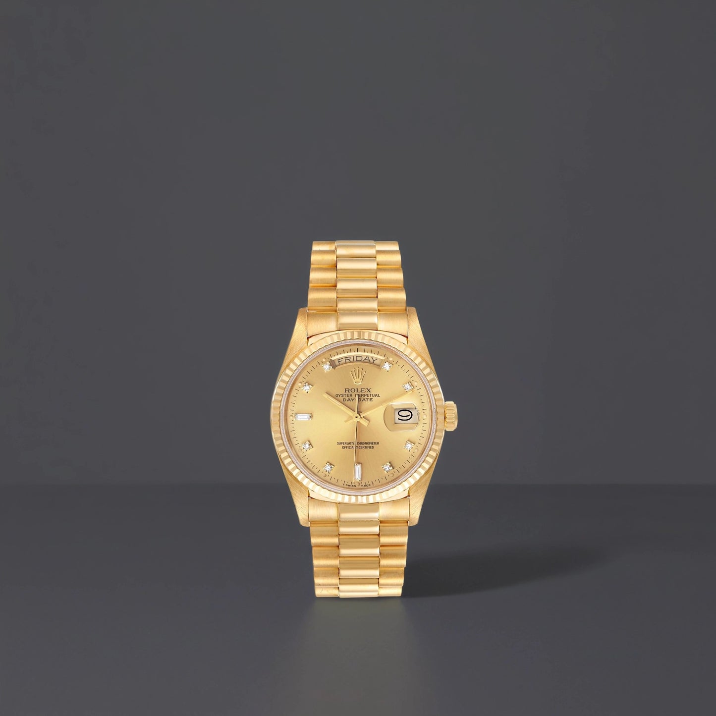 Rolex 36 President Day-Date 18k Yellow Gold Diamond Watch