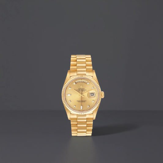 Rolex 36 President Day-Date 18k Yellow Gold Diamond Watch
