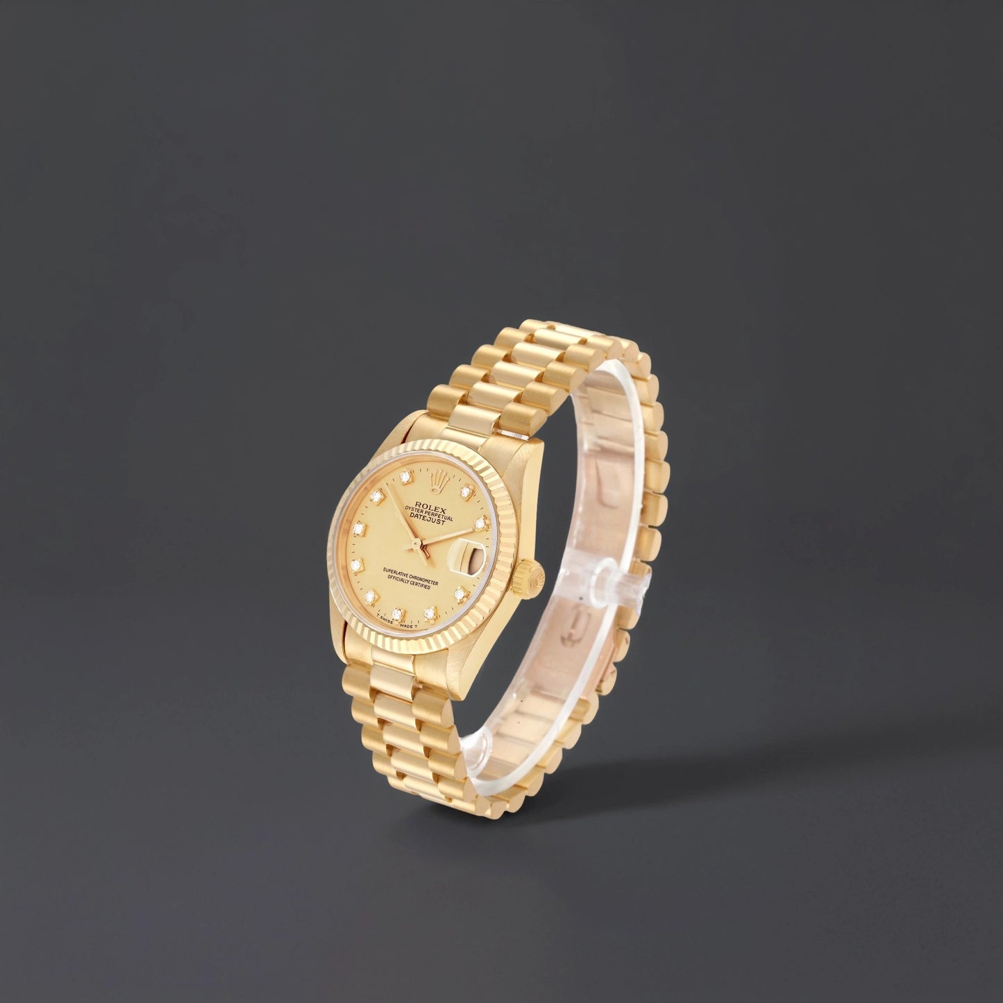 Rolex President Midsize 31 Yellow Gold Diamond Dial Ladies Watch