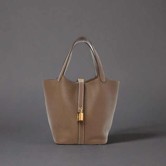 Taurillon Clemence Picotin Lock 18 PM Etoupe