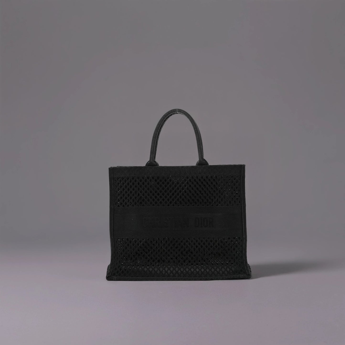 Mesh Embroidered Book Tote Black