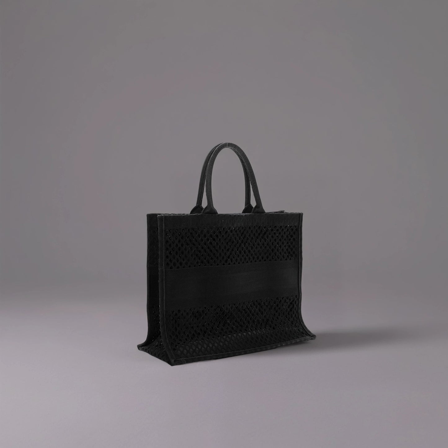 Mesh Embroidered Book Tote Black