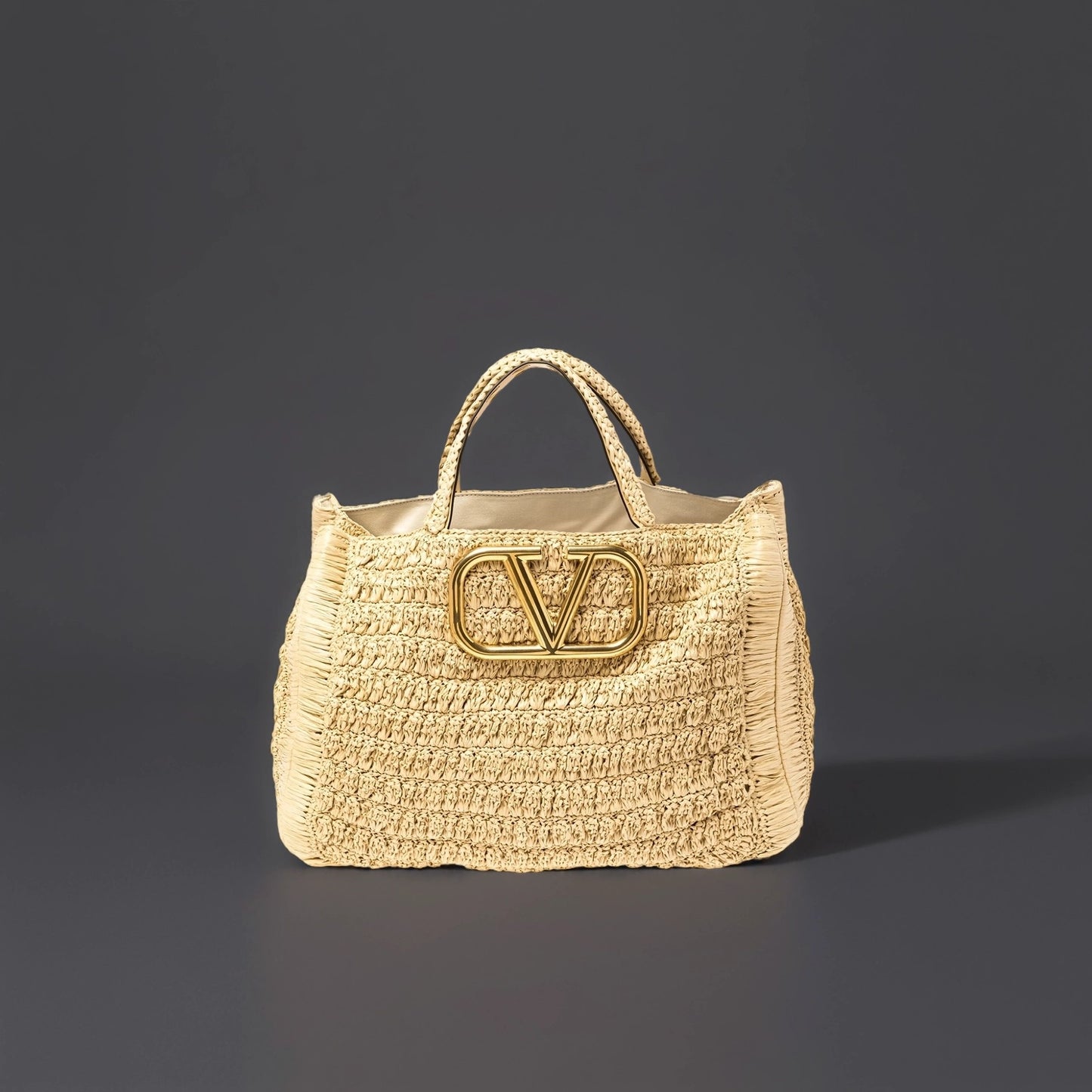 Valentino Natural Woven Raffia In.It Top Handle Bag