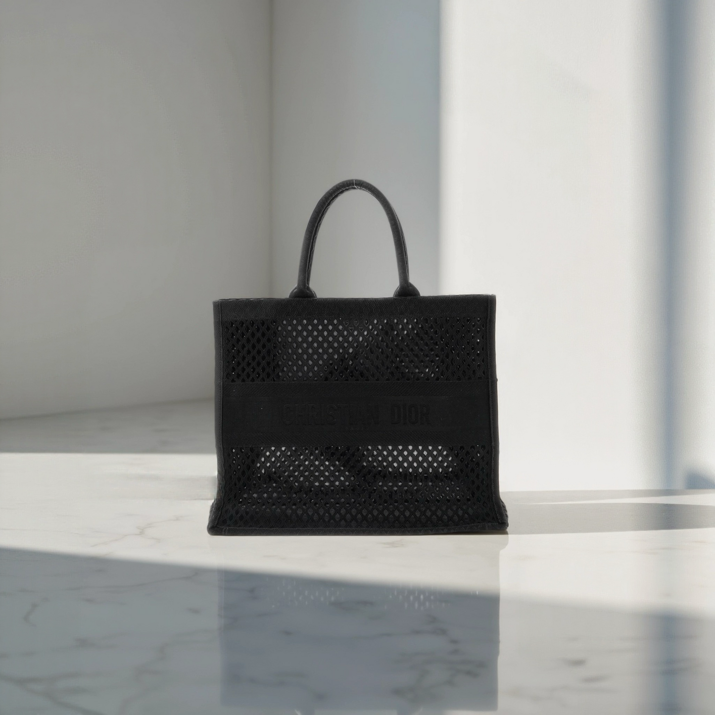 Mesh Embroidered Book Tote Black