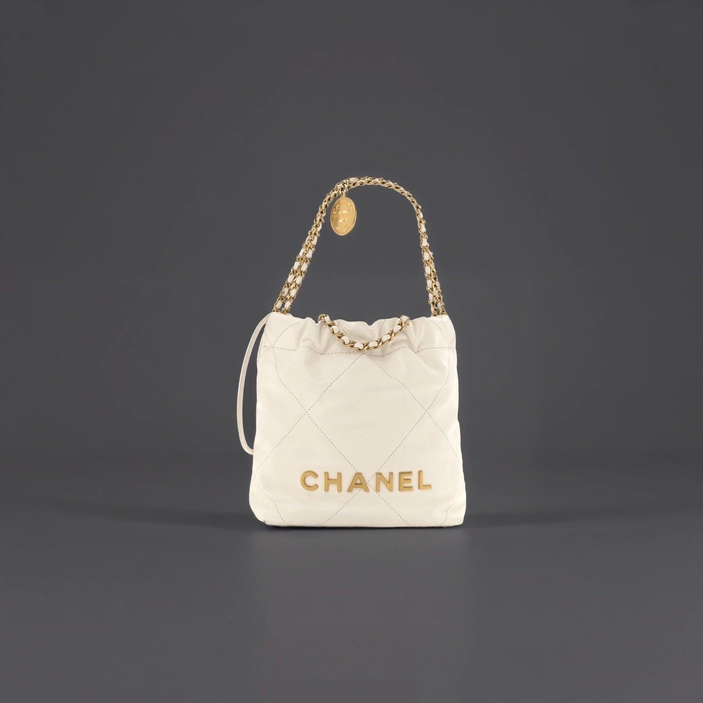 Shiny Calfskin Quilted Mini Chanel 22 White