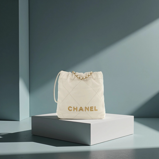 Shiny Calfskin Quilted Mini Chanel 22 White