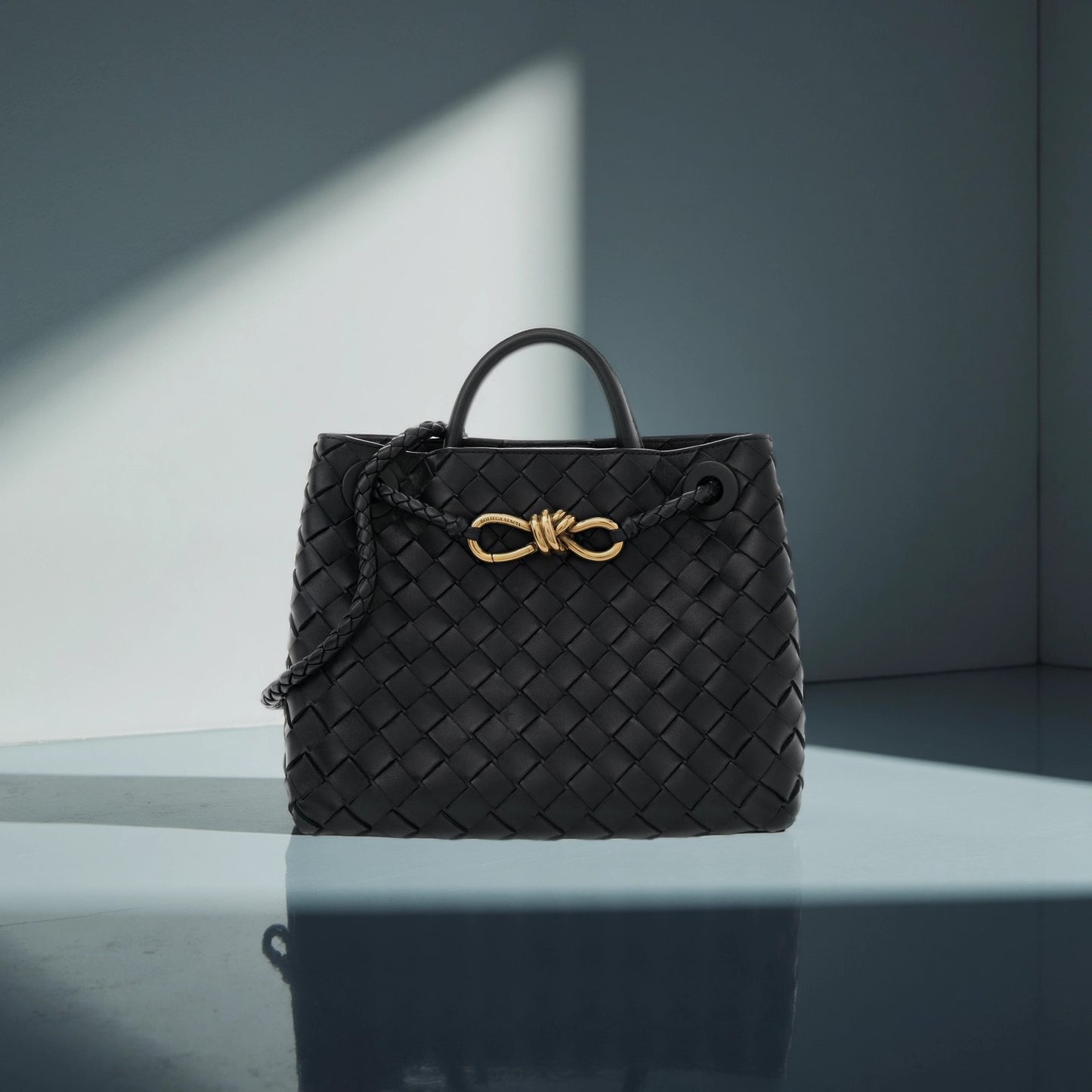 Nappa Intrecciato Small Andiamo Shoulder Bag Black