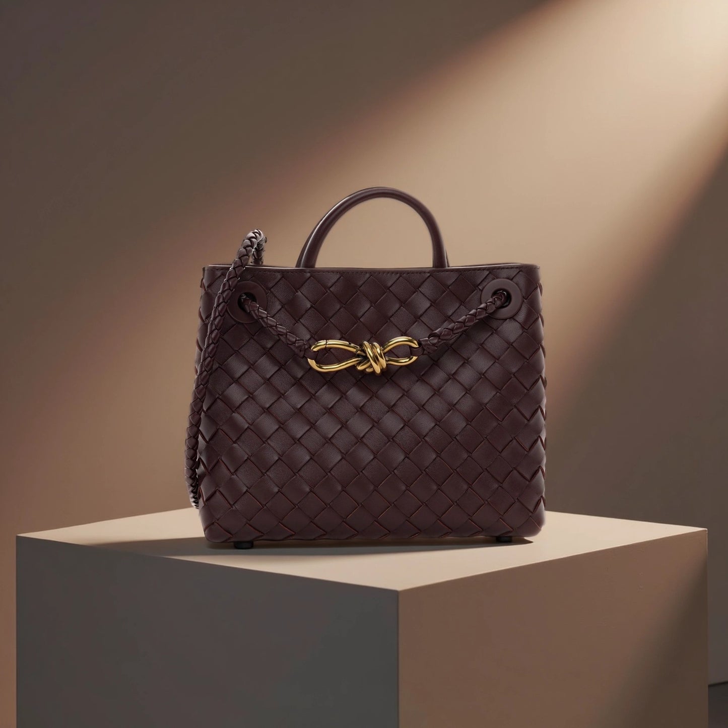 Nappa Intrecciato Small Andiamo Shoulder Bag Barolo