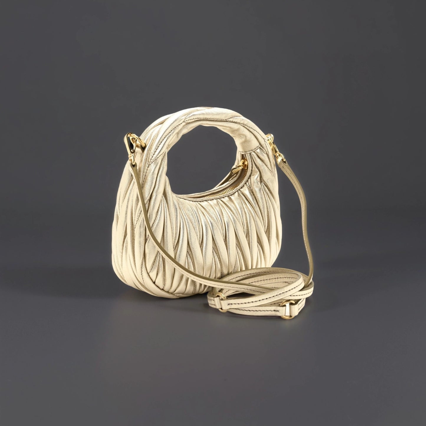 Metallic Nappa Matelasse Mini Wander Hobo Pirite