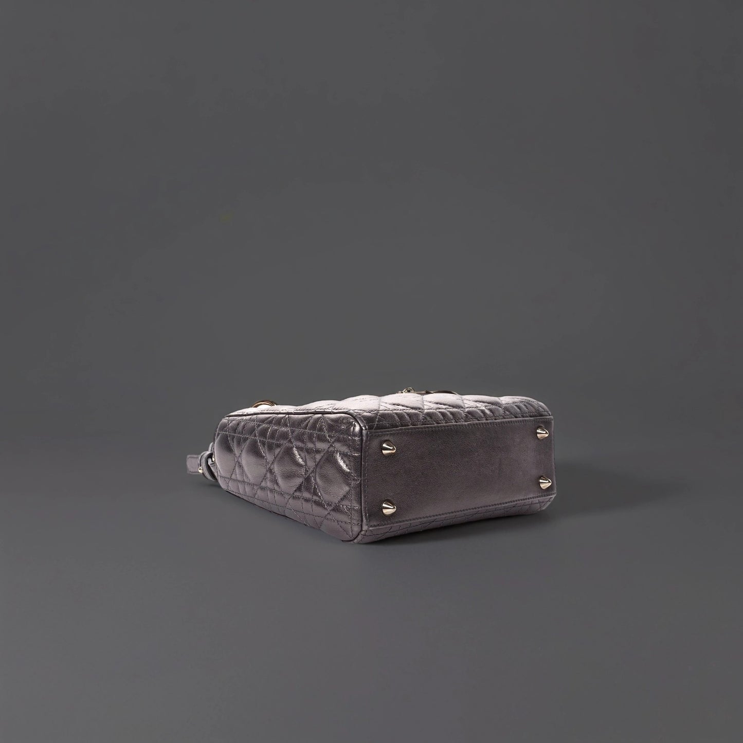 Metallic Grained Calfskin Cannage Small Lady Dior Gunmetal