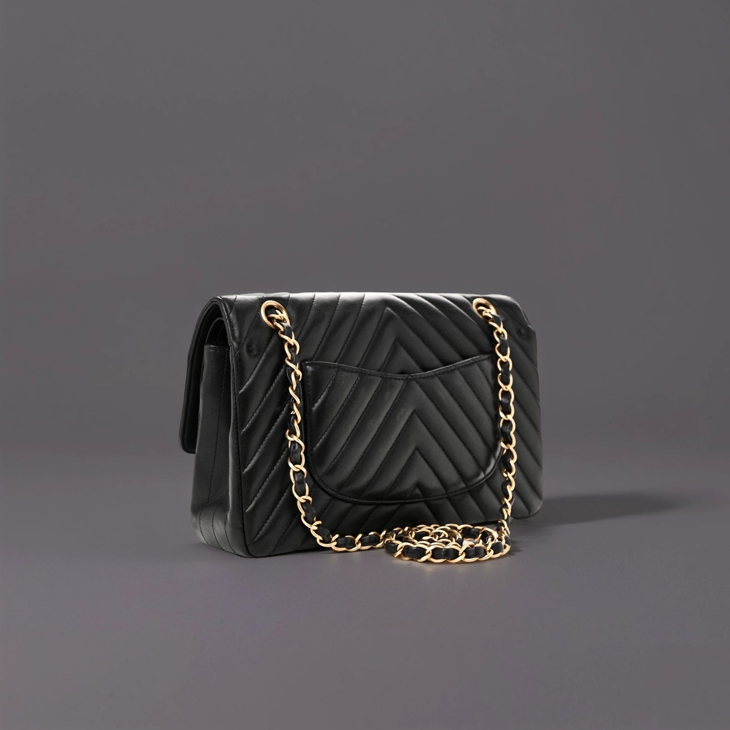 Lambskin Chevron Quilted Medium Double Flap Black