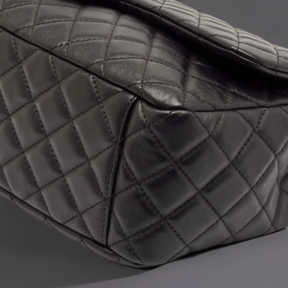 Calfskin Quilted XXL Travel Flap Bag Black