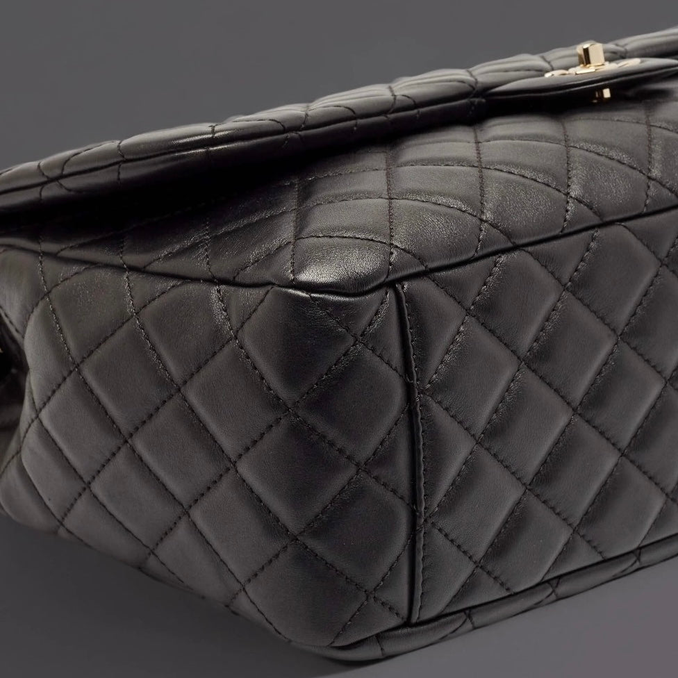 Calfskin Quilted XXL Travel Flap Bag Black