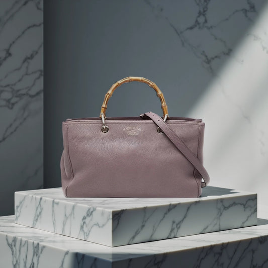 Pebbled Calfskin Medium Bamboo Shopper Tote Nude