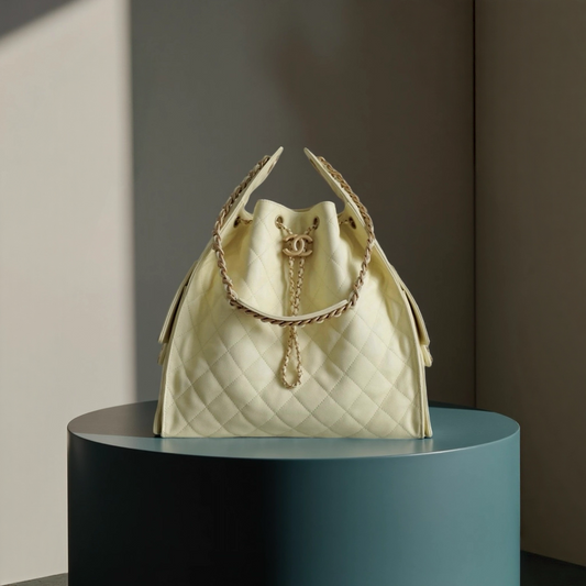 Caviar Quilted Medium Chanel 25 Handbag Light Yellow