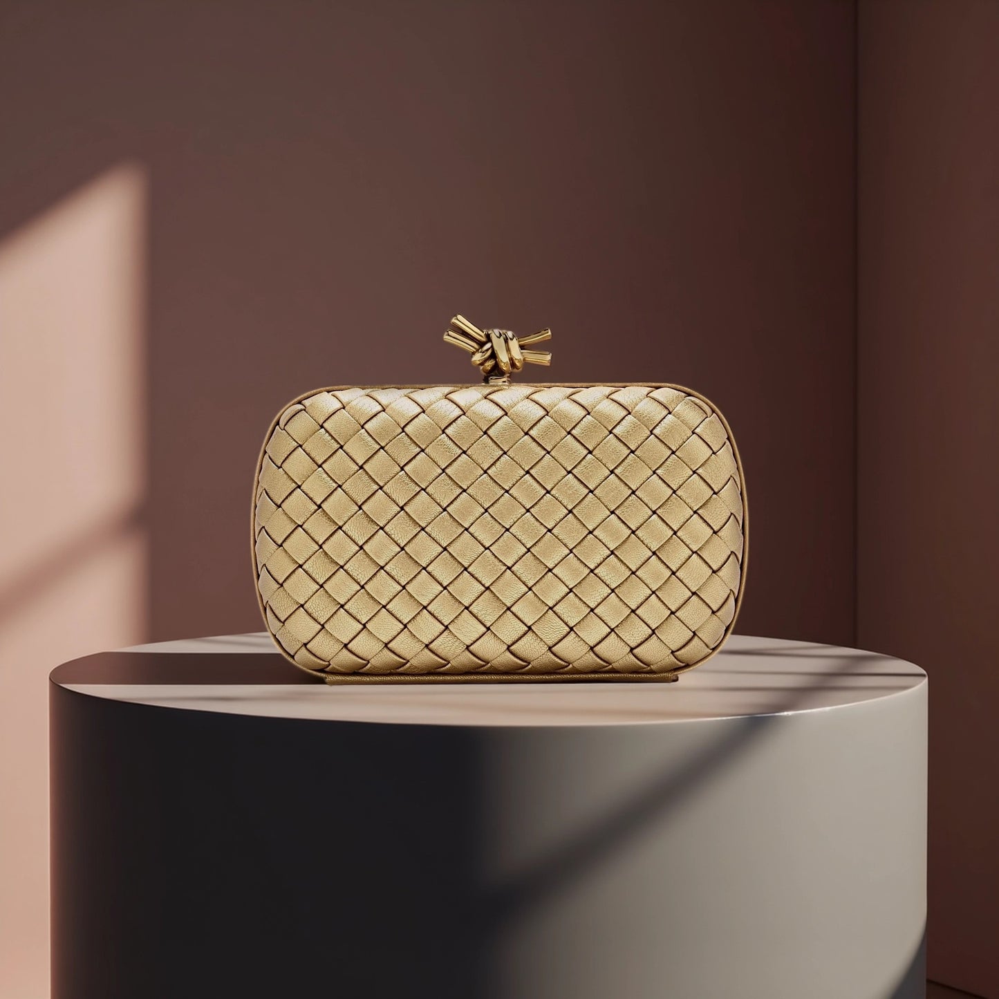 Metallic Intrecciato Chain Knot Clutch Gold