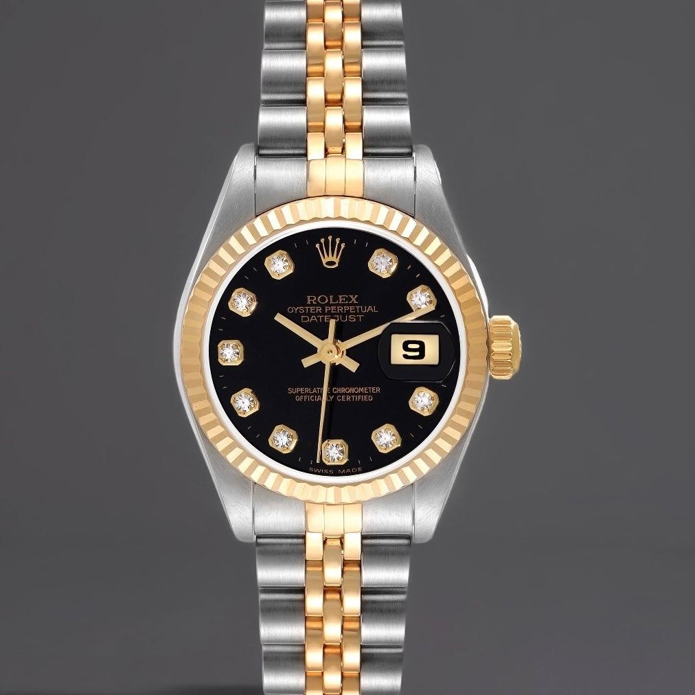Rolex Datejust 26 Steel Yellow Gold Black Diamond Dial Ladies Watch