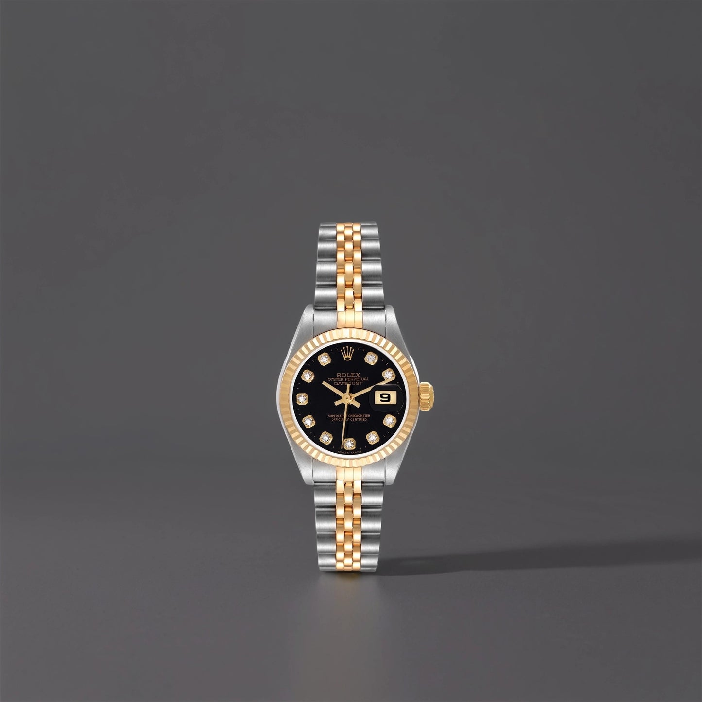 Rolex Datejust 26 Steel Yellow Gold Black Diamond Dial Ladies Watch