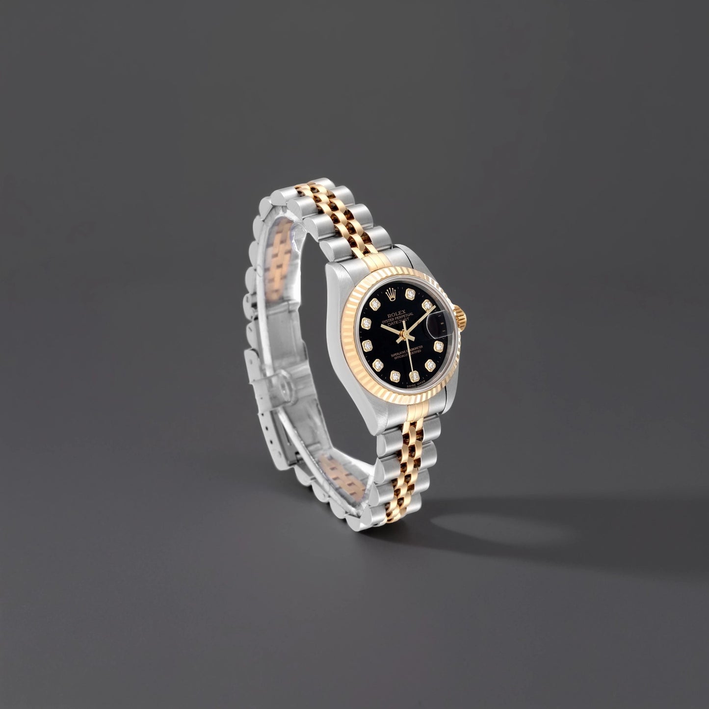 Rolex Datejust 26 Steel Yellow Gold Black Diamond Dial Ladies Watch