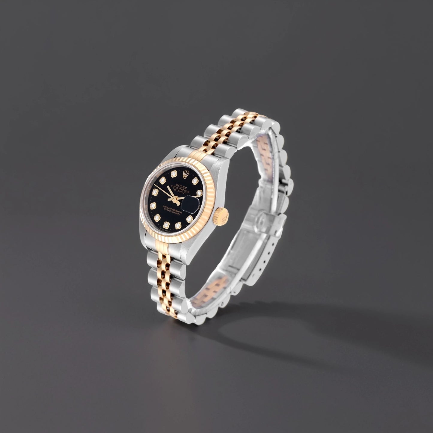 Rolex Datejust 26 Steel Yellow Gold Black Diamond Dial Ladies Watch