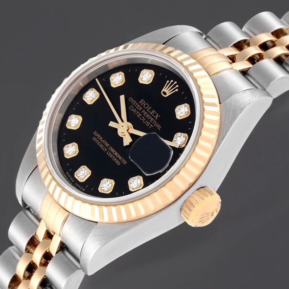 Rolex Datejust 26 Steel Yellow Gold Black Diamond Dial Ladies Watch
