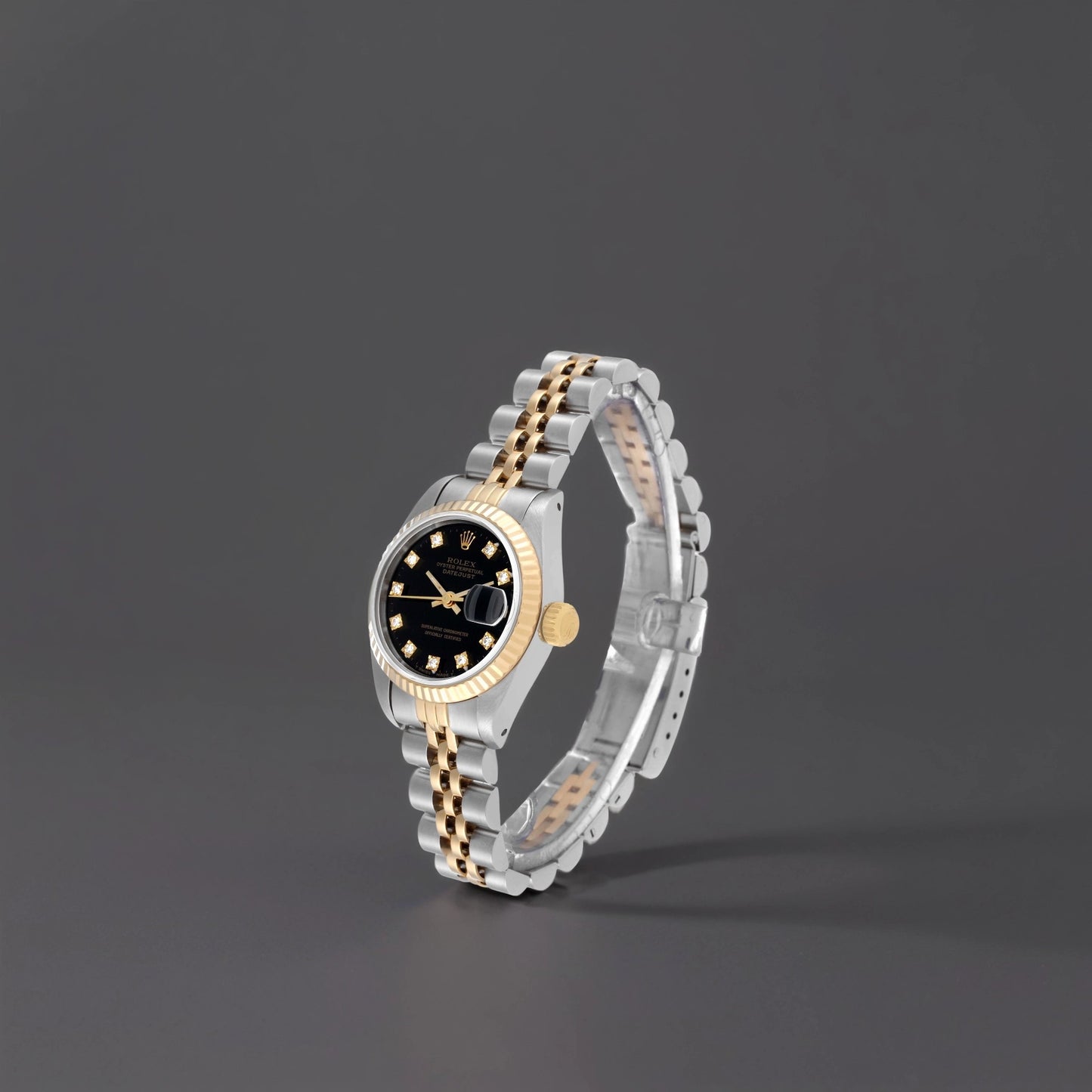 Rolex Datejust 26 Steel Yellow Gold Black Diamond Dial Ladies Watch