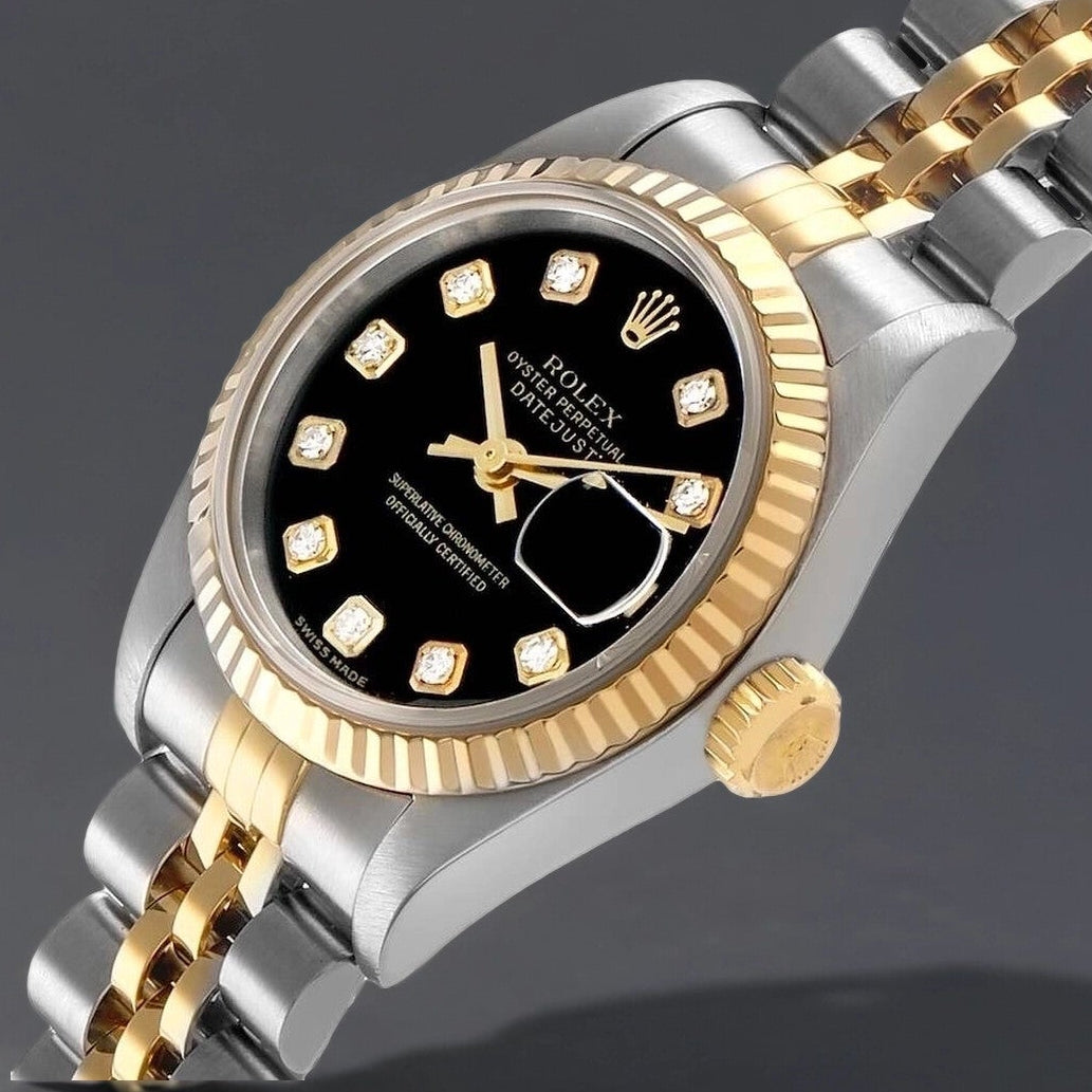 Rolex Datejust 26 Steel Yellow Gold Black Diamond Dial Ladies Watch