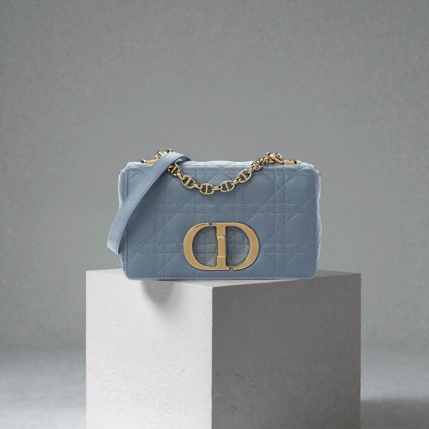 Calfskin Cannage Small Caro Bag Cloud Blue