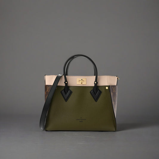 Calfskin Monogram On My Side MM Laurier Green Toffee Latte Beige