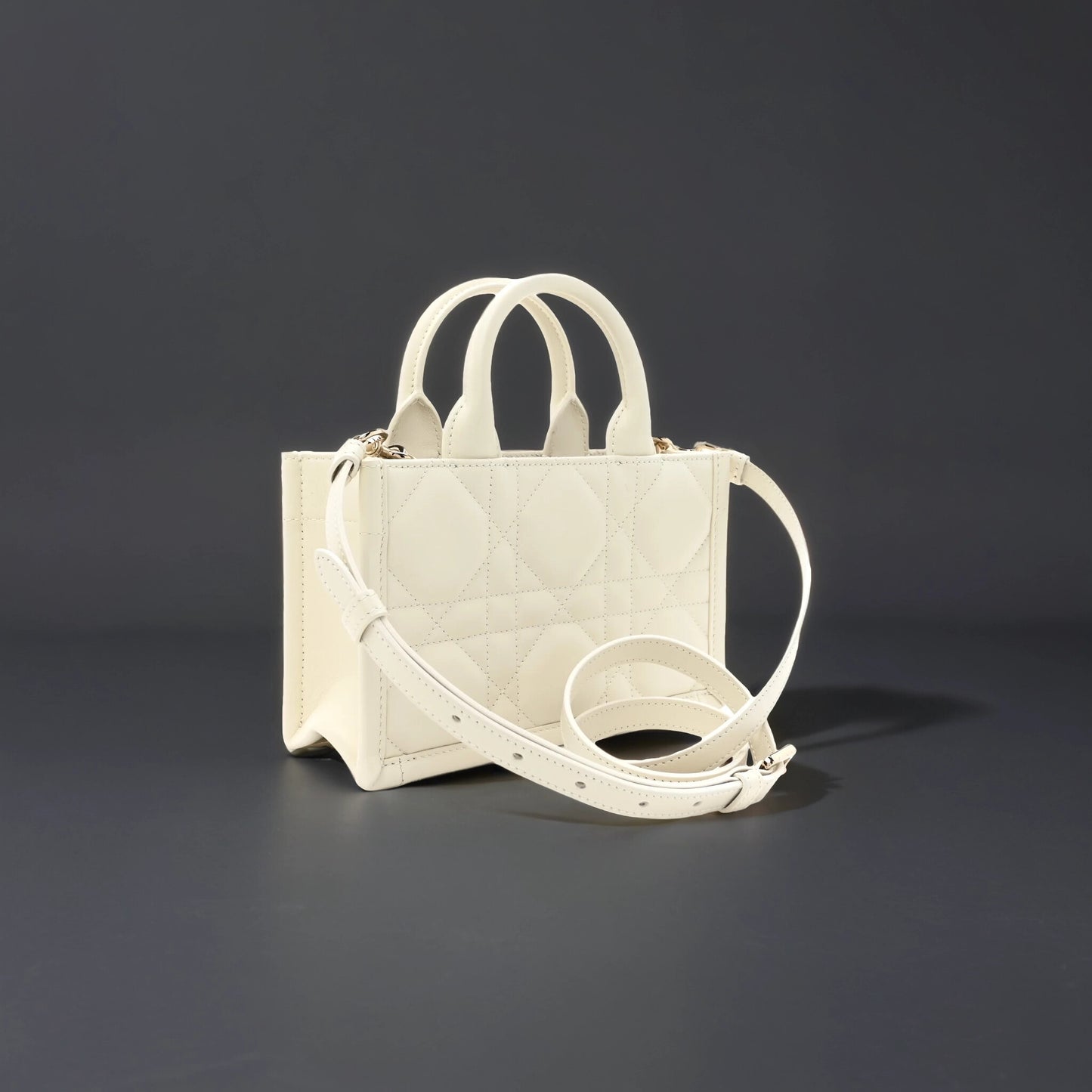 Calfskin Macrocannage Mini Book Tote White