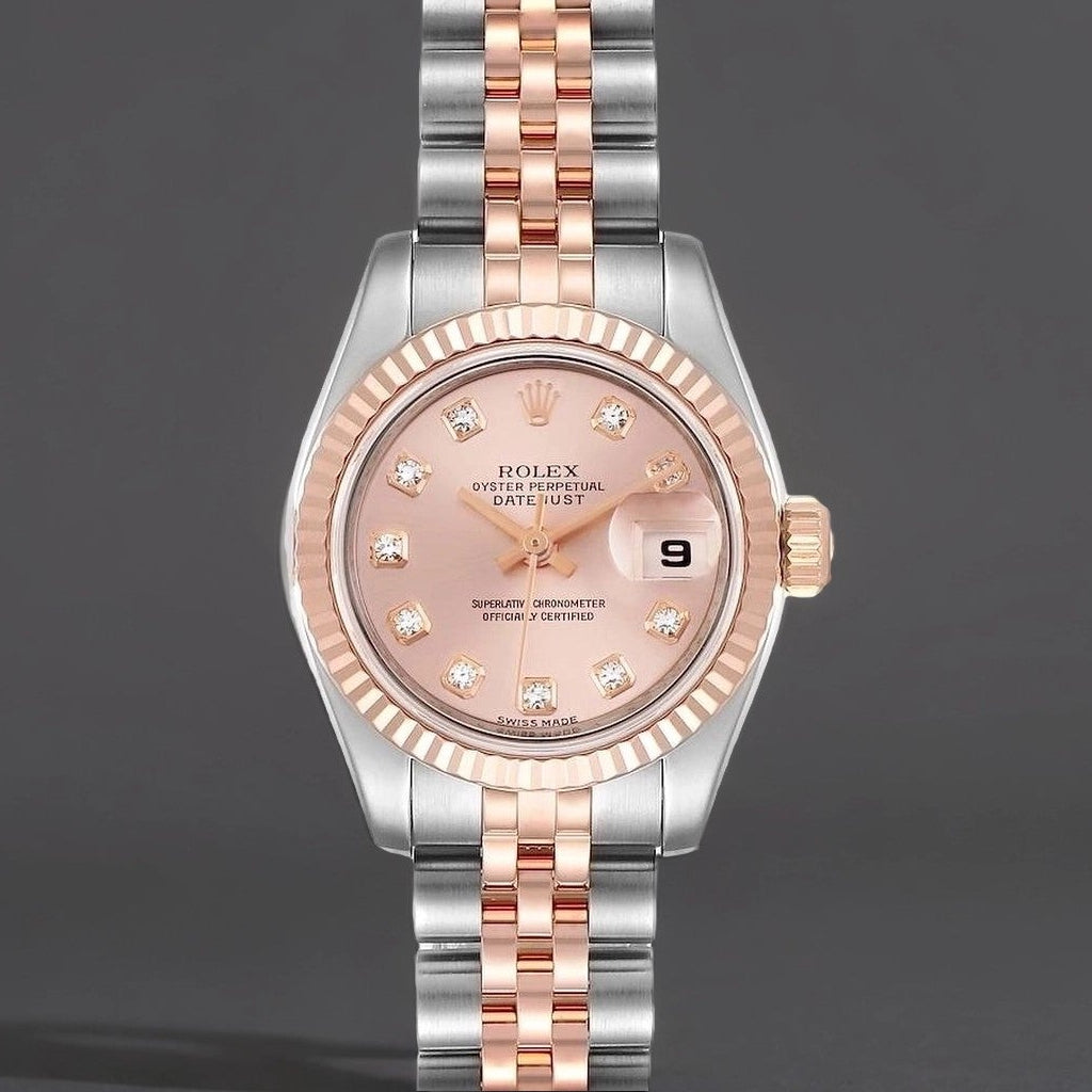 Rolex Datejust 26mm Steel Rose Gold Diamond Dial Ladies Watch