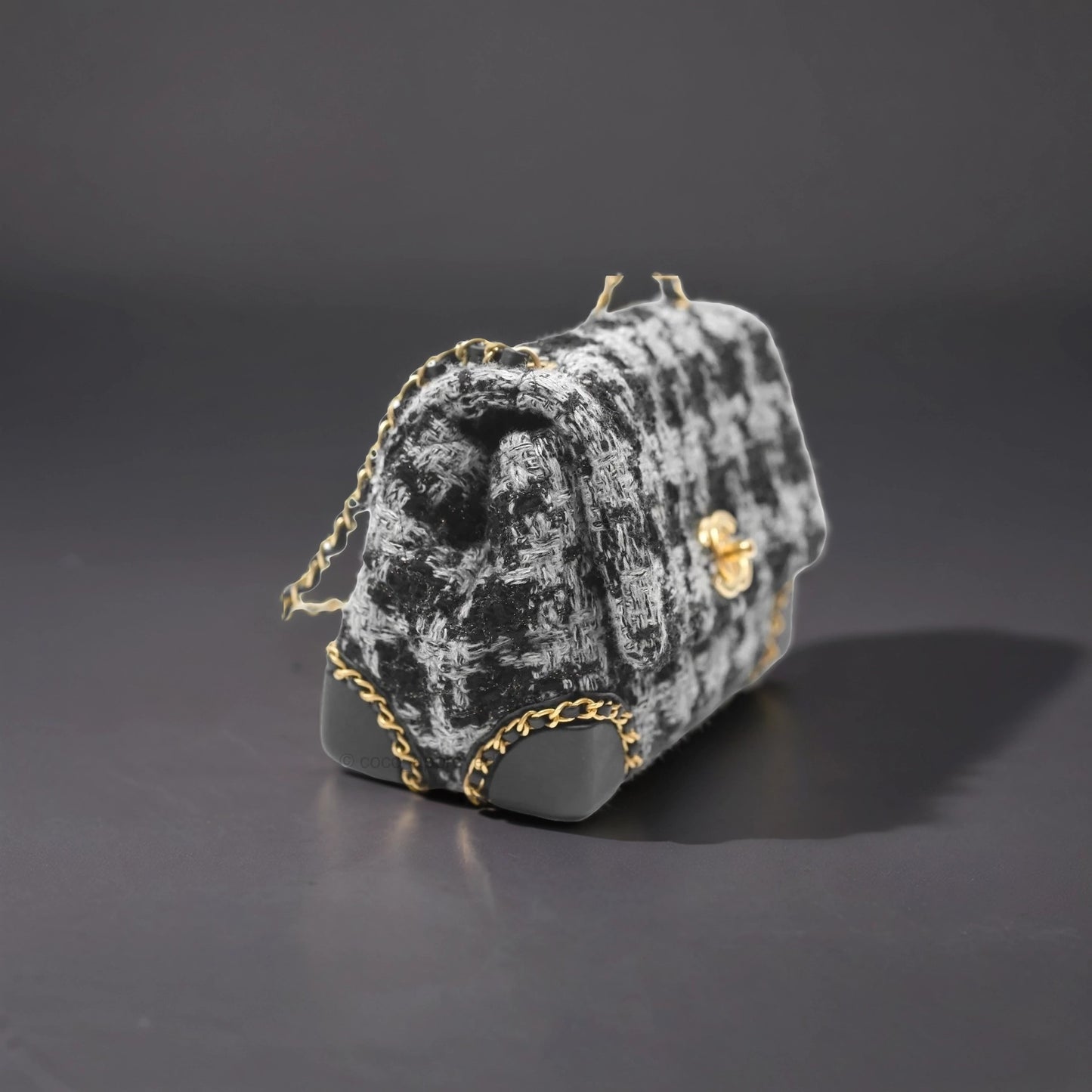CHANEL Mini Flag Bag Black & Grey Tweed Aged Gold Hardware
