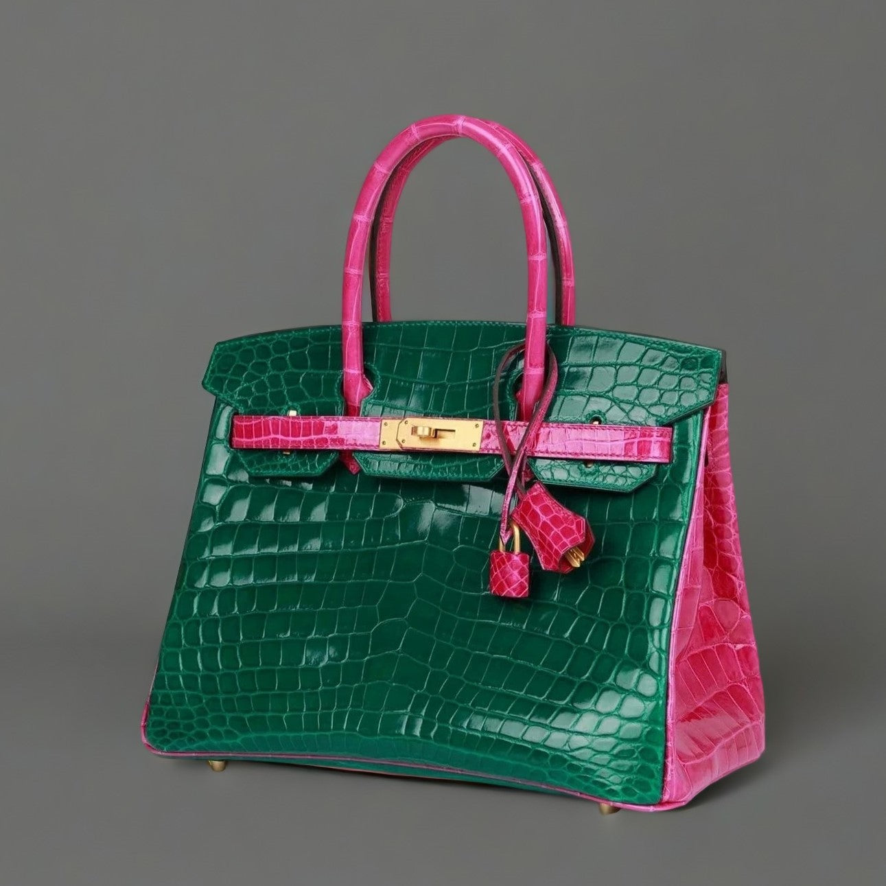 Birkin 30 Niloticus Crocodile Hermès Emerald Rose Scheherazade