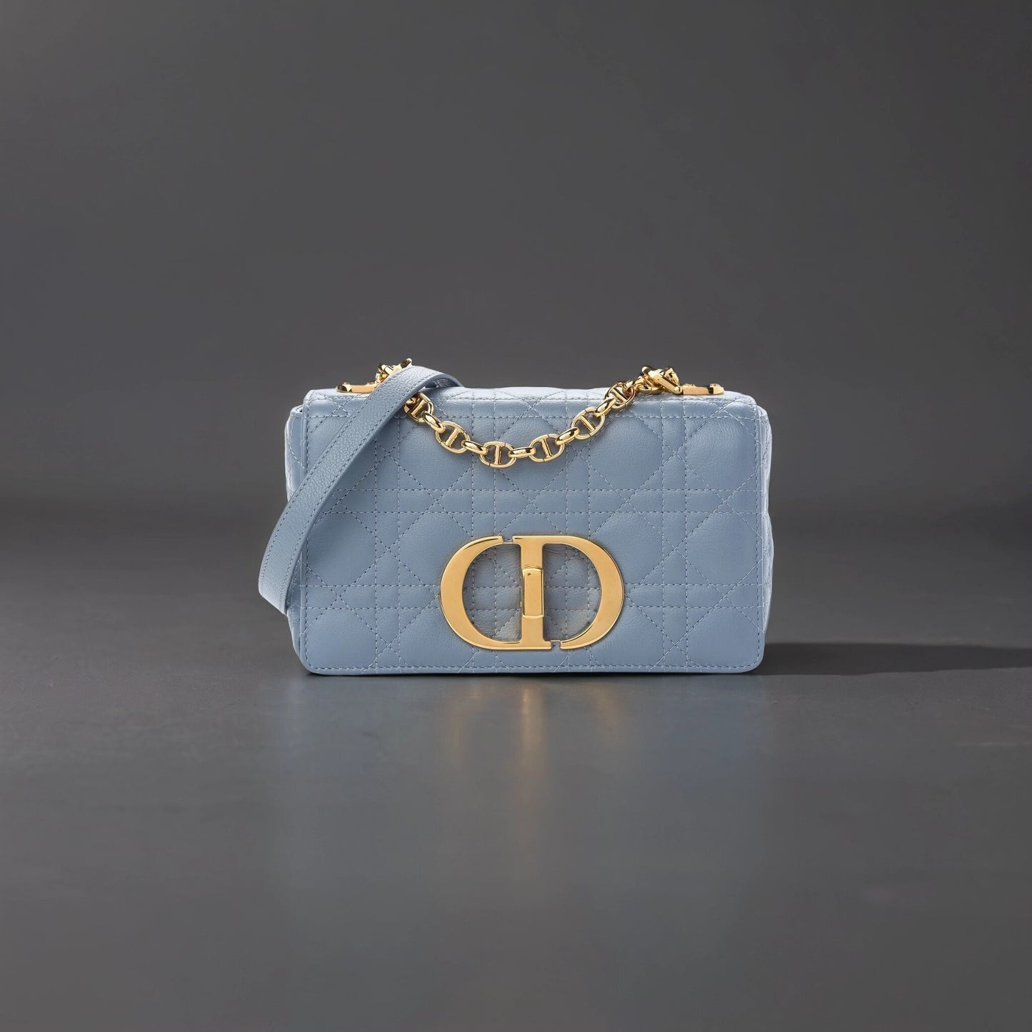 Calfskin Cannage Small Caro Bag Cloud Blue