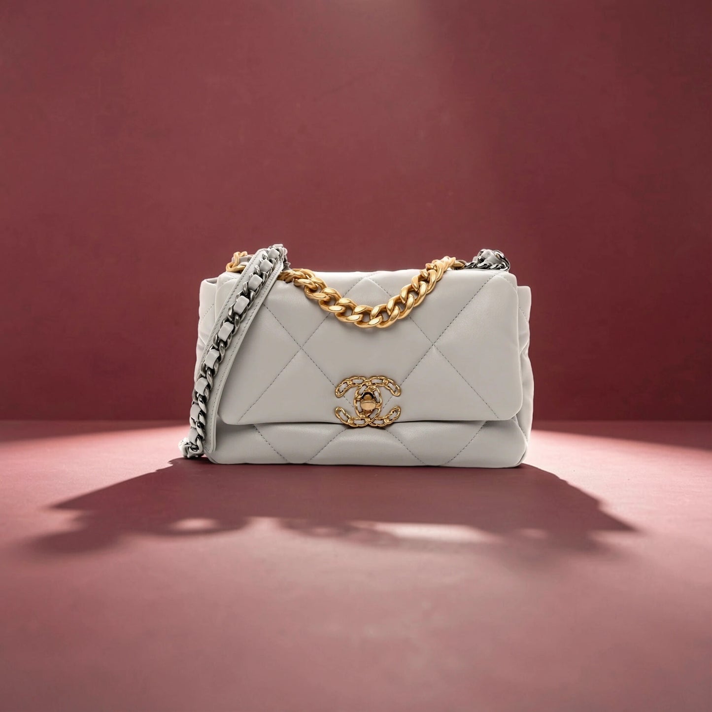 Goatskin Quilted Medium Chanel 19 Flap Grey