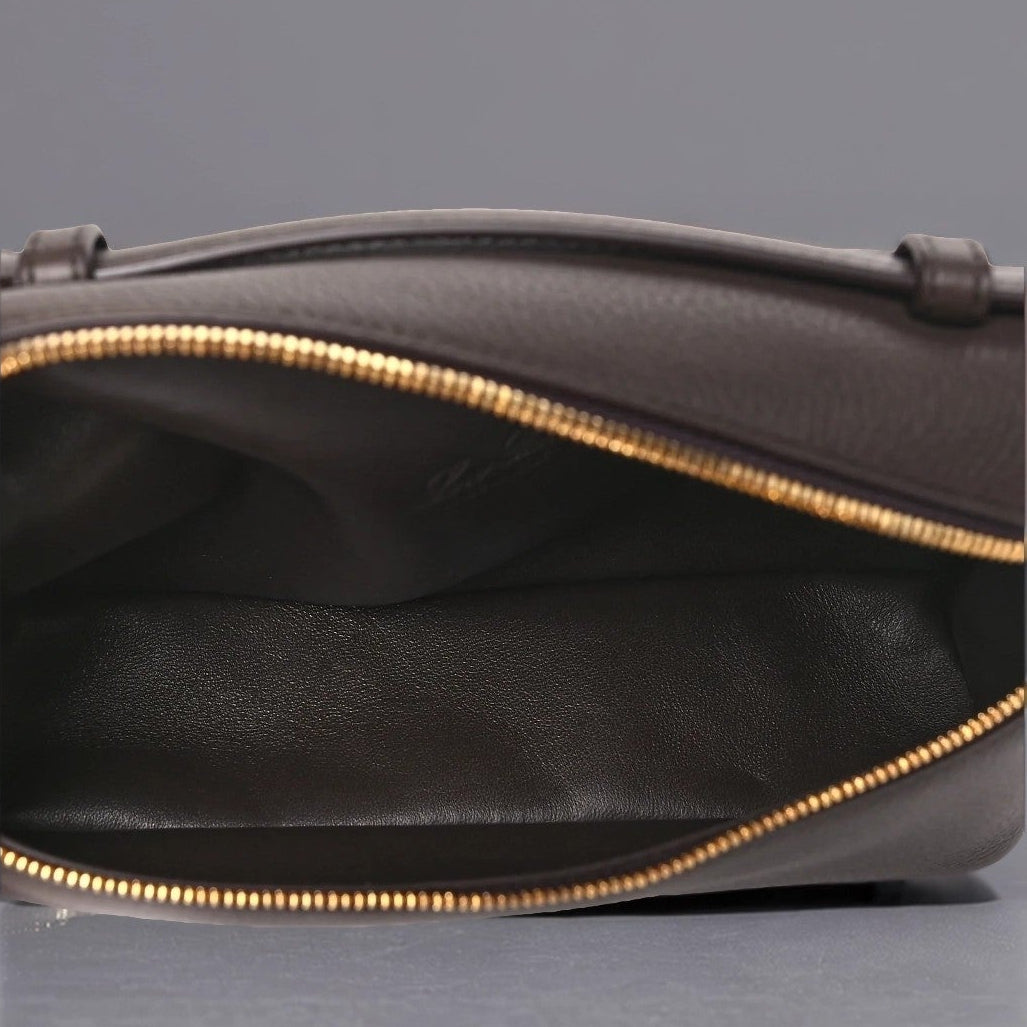 Loro Piana Grained Calfskin L19 Extra Pocket Pouch Dark Chocolate Liquorice